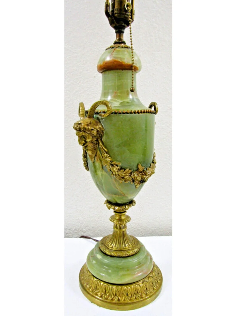 French Neoclassical Green Onyx Gilt Bronze Garland and Satyr Mounts Table Lamp